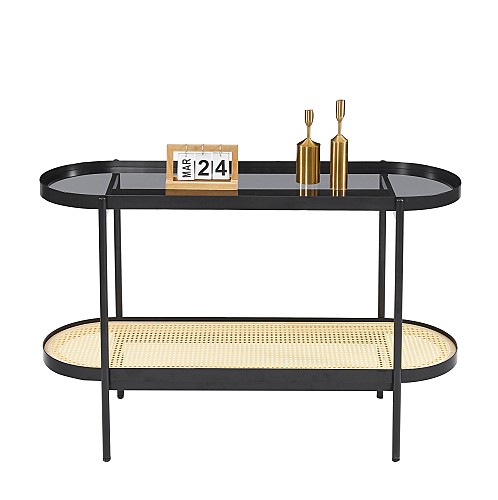 B2bmarkt ΚΟΝΣΟΛΑ SEITZ HM18032 ΓΥΑΛΙ TOP-ΜΕΤΑΛΛΟ-RATTAN ΣΕ ΦΥΣΙΚΟ 120x43x76,5Υεκ.