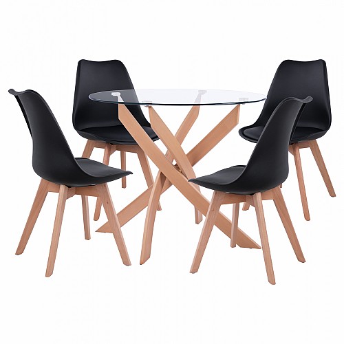 B2bmarkt ΣΕΤ ΤΡΑΠΕΖΑΡΙΑΣ 5ΤΜΧ ΤΡΑΠΕΖΙ Φ90X74 & 4 ΚΑΡΕΚΛΕΣ VEGAS ΜΑΥΡΕΣ HM11693.02