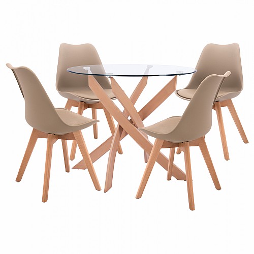 B2bmarkt ΣΕΤ ΤΡΑΠΕΖΑΡΙΑΣ 5ΤΜΧ ΤΡΑΠΕΖΙ Φ90X74 & 4 ΚΑΡΕΚΛΕΣ VEGAS ΚΑΠΟΥΤΣΙΝΟ HM11693.25