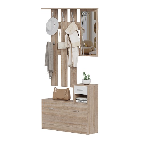 B2bmarkt ΕΠΙΠΛΟ ΕΙΣΟΔΟΥ ΜΕ ΚΑΘΡΕΦΤΗ GORN HM2473.04 ΜΕΛΑΜΙΝΗ ΣΕ ΣΟΝΑΜΑ-ΛΕΥΚΟ 90x24x190Υεκ