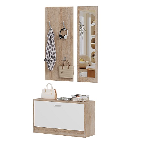B2bmarkt ΣΕΤ ΕΙΣΟΔΟΥ ΜΕ ΚΑΘΡΕΠΤΗ VERN HM2476.04 ΜΕΛΑΜΙΝΗ ΣΕ ΣΟΝΑΜΑ-ΛΕΥΚΟ 80x27x175Υεκ