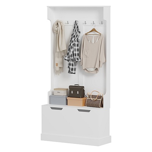 B2bmarkt ΕΠΙΠΛΟ ΕΙΣΟΔΟΥ KAYLOR HM2475.03 ΜΕ ΚΡΕΜΑΣΤΡΕΣ&ΑΠΟΘ.ΧΩΡΟ-MDF ΣΕ ΛΕΥΚΟ 93x34x180Υεκ