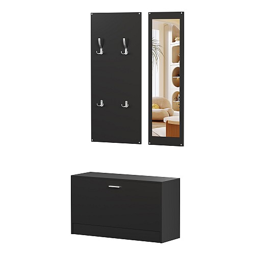 B2bmarkt ΣΕΤ ΕΙΣΟΔΟΥ ΜΕ ΚΑΘΡΕΠΤΗ VERN HM2476.02 ΜΕΛΑΜΙΝΗ ΣΕ WENGE 80x27x175Υεκ