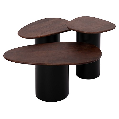 B2bmarkt ΤΡΑΠΕΖΙA ΣΑΛΟΝΙΟΥ 3ΤΜΧ PEBBLES HM18004 MANGO TOP-ΜΕΤΑΛΛΙΚΕΣ ΜΑΥΡΕΣ ΒΑΣΕΙΣ