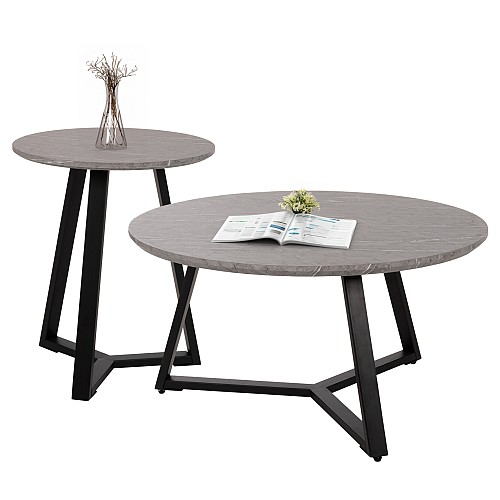 B2bmarkt ΣΕΤ 2ΤΜΧ ΤΡΑΠΕΖΙΑ ΣΑΛΟΝΙΟΥ ROCKET HM21090.01 MDF ΓΚΡΙ ΜΑΡΜΑΡΟ Φ80εκ & Φ45εκ