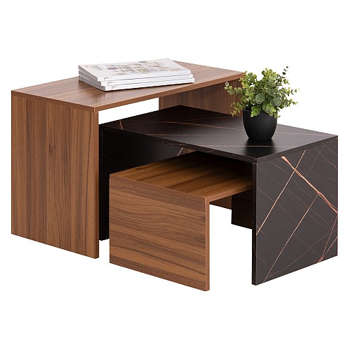 B2bmarkt ΤΡΑΠΕΖΙ ΣΑΛΟΝΙΟΥ ΣΕΤ 3ΤΜΧ BENTIL HM9444.12 ΜΕΛΑΜΙΝΗ ΚΑΡΥΔΙ-ΜΑΥΡΟ ΜΑΡΜΑΡΟ 65x35x45Υεκ