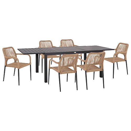 B2bmarkt ΣΕΤ ΤΡΑΠΕΖΑΡΙΑΣ ΕΞ.ΧΩΡΟΥ 7ΤΜΧ KRUM HM21150 ΣΚΟΥΡΟ ΓΚΡΙ ΑΛΟΥΜΙΝΙΟ-P.E.TWISTED RATTAN