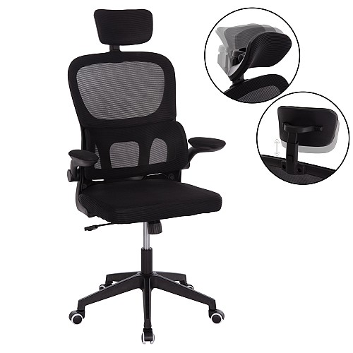 B2bmarkt ΚΑΡΕΚΛΑ ΓΡΑΦΕΙΟΥ BASTON HM18236.01 ΜΑΥΡΟ MESH & PP ΣΚΕΛΕΤΟΣ 64x60x117-127Υεκ.