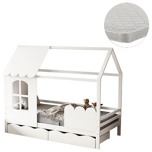 B2bmarkt ΚΡΕΒΑΤΙ ΠΑΙΔΙΚΟ ΜΕ ΣΤΡΩΜΑ DOMER HM21319 ΞΥΛΟ ΠΕΥΚΟΥ ΣΕ ΛΕΥΚΟ--ΣΤΡΩΜΑ 90x190εκ