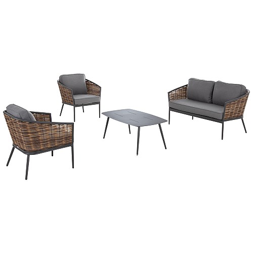 B2bmarkt ΣΕΤ ΣΑΛΟΝΙ 4ΤΜΧ CASSIAN HM6552.01 ΑΛΟΥΜΙΝΙΟ & ΜΑΞΙΛΑΡΙΑ ΓΚΡΙ-ΜΠΕΖ P.E.RATTAN