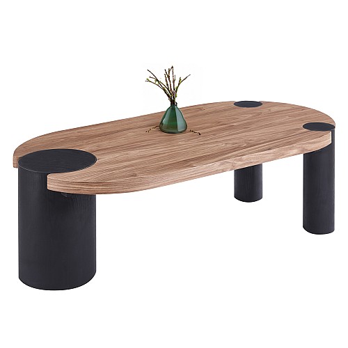 B2bmarkt ΤΡΑΠΕΖΙ ΣΑΛΟΝΙΟΥ ΟΒΑΛ OVALON HM18433.05 MDF TOP ΚΑΡΥΔΙ-MDF ΠΟΔΙΑ ΜΑΥΡΑ 120x60x40Υεκ