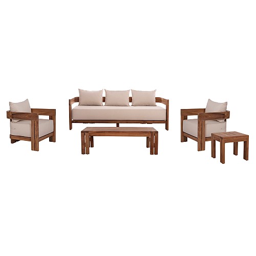 B2bmarkt ΣΕΤ ΣΑΛΟΝΙ KIOTO HM10962 5ΤΜΧ & 5 ΘΕΣΕΩΝ--ΞΥΛΟ TEAK--ΜΠΕΖ ΜΑΞΙΛΑΡΙΑ