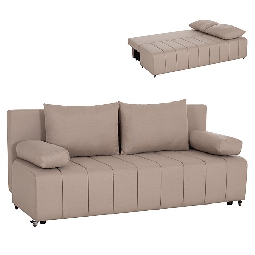 B2bmarkt ΚΑΝΑΠΕΣ ΚΡΕΒΑΤΙ ΤΡΙΘΕΣΙΟΣ KEND HM3313.03 ΥΦΑΣΜΑ ΣΕ ΑΝΟΙΧΤΟ ΜΠΕΖ 188x85x82Υεκ.