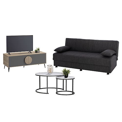 B2bmarkt ΦΟΙΤΗΤΙΚΟ ΣΕΤ ΣΑΛΟΝΙΟΥ 3ΤΜΧ HM11387 ΥΦΑΣΜΑ ΓΚΡΙ--ΜΕΛΑΜΙΝΗ SONAMA/ΓΚΡΙ--MDF ΛΕΥΚΟ ΜΑΡΜΑΡΟ