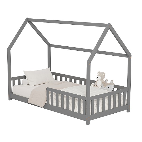 B2bmarkt ΚΡΕΒΑΤΙ ΠΑΙΔΙΚΟ ΜΕ ΚΑΓΚΕΛΑ PHYLLIS HM679.05 τ.MONTESSORI ΞΥΛΟ ΠΕΥΚΟ ΓΚΡΙ-190x90εκ.
