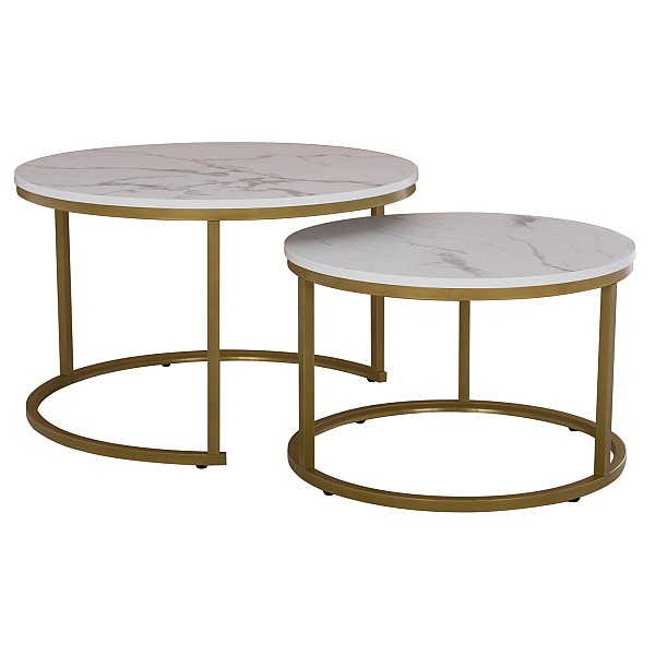 B2bmarkt ΤΡΑΠΕΖΙ ΣΑΛΟΝΙΟΥ ΣΕΤ 2ΤΜΧ MDF ΕΦΕ ΛΕΥΚΟ ΜΑΡΜΑΡΟ ΜΕ ΧΡΥΣΑ ΠΟΔΙΑ Φ80 k Φ48εκ.HM8763.11