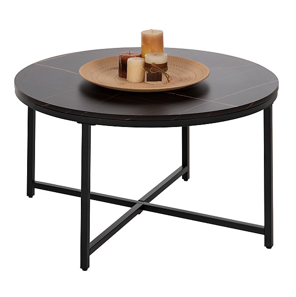 B2bmarkt ΤΡΑΠΕΖΙ ΣΑΛΟΝΙΟΥ HM9420.03 BLACK MARBLE ΜΕΛΑΜΙΝΗ-ΜΑΥΡΗ ΜΕΤΑΛΛΙΚΗ ΒΑΣΗ Φ80x48,5Yεκ.