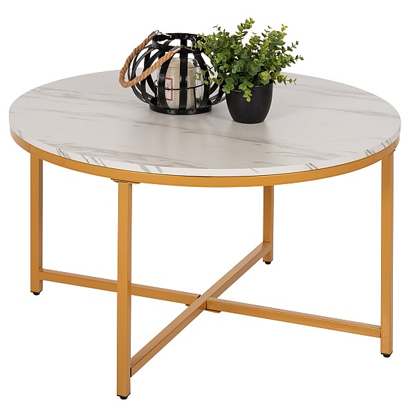 B2bmarkt ΤΡΑΠΕΖΙ ΣΑΛΟΝΙΟΥ HM9420.01 WHITE MARBLE ΜΕΛΑΜΙΝΗ-ΧΡΥΣΗ ΜΕΤΑΛΛΙΚΗ ΒΑΣΗ Φ80x48,5Yεκ.