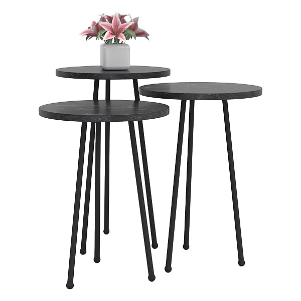 B2bmarkt ΣΕΤ ΒΟΗΘ.ΤΡΑΠΕΖΑΚΙΑ KISSA HM18174.02 ΜΕΛΑΜΙΝΗ ΜΑΥΡΟ ΜΑΡΜΑΡΟ-ΜΑΥΡΑ ΜΕΤΑΛ.ΠΟΔΙΑ