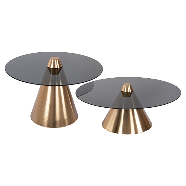 B2bmarkt ΤΡΑΠΕΖΙA ΣΑΛΟΝΙΟΥ 2ΤΜΧ REBEN HM9919 ΜΕΤΑΛΛΟ ΧΡΥΣΟ-ΦΙΜΕ ΜΑΥΡΟ ΓΥΑΛΙ Φ80 & Φ60 εκ.