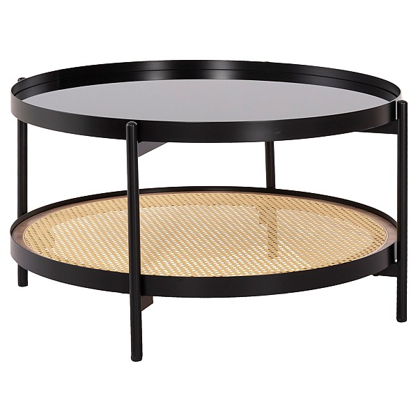 B2bmarkt ΤΡΑΠΕΖΙ ΣΑΛΟΝΙΟΥ SEITZ HM18030 ΓΥΑΛΙ TOP-ΜΕΤΑΛΛΟ-RATTAN ΣΕ ΦΥΣΙΚΟ Φ80x45Υεκ.