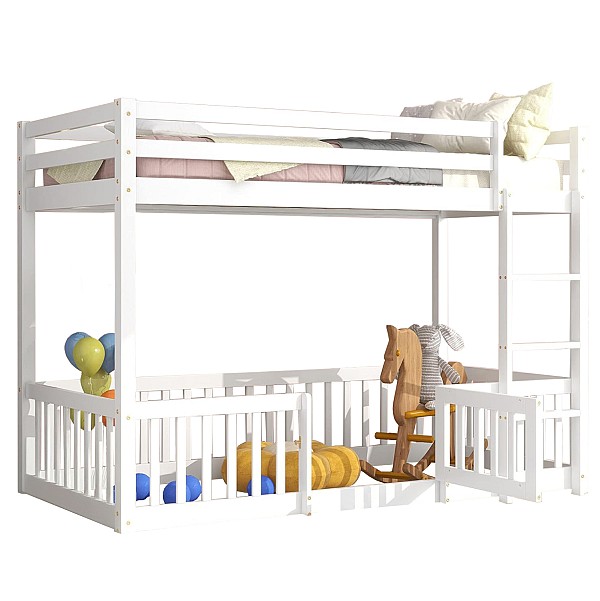 B2bmarkt ΠΑΙΔΙΚΗ ΚΟΥΚΕΤΑ ΜΕ ΠΑΡΚΑΚΙ PLAYKID HM703.03 ΞΥΛΟ ΠΕΥΚΟΥ ΛΕΥΚΟ ΓΙΑ 190x90εκ