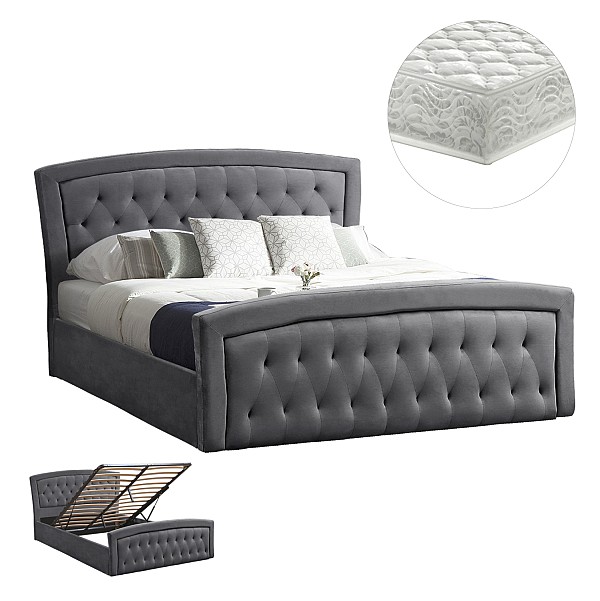 B2bmarkt ΚΡΕΒΑΤΙ ΔΙΠΛΟ ΜΕ ΣΤΡΩΜΑ & ΑΠΟΘ.ΧΩΡΟ ODELIA HM21279.01 ΓΚΡΙ ΒΕΛΟΥΔΟ--ΓΙΑ 160x200εκ