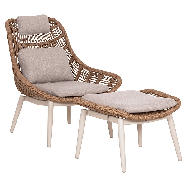 B2bmarkt ΠΟΛΥΘΡΟΝΑ LOUNGE ΜΕ ΥΠΟΠΟΔΙΟ REMVAZZO HM6561.02 ΑΛΟΥΜΙΝΙΟ ΜΠΕΖ--WICKER 90x85x96Υεκ