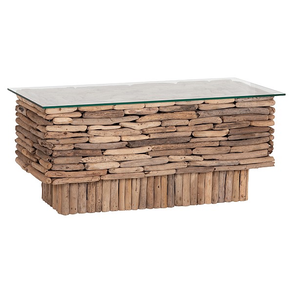 B2bmarkt ΤΡΑΠΕΖΙ ΣΑΛΟΝΙΟΥ ΟΡΘΟΓΩΝΙΟ SPARROW HM18366 DRIFTWOOD--ΓΥΑΛΙ 105x45x47Υεκ.
