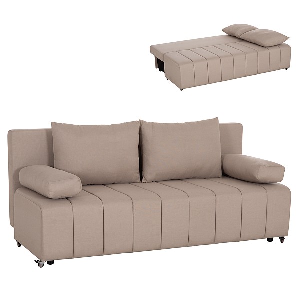 B2bmarkt ΚΑΝΑΠΕΣ ΚΡΕΒΑΤΙ ΤΡΙΘΕΣΙΟΣ KEND HM3313.03 ΥΦΑΣΜΑ ΣΕ ΑΝΟΙΧΤΟ ΜΠΕΖ 188x85x82Υεκ.