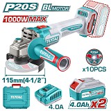 TOTAL ΕΠΑΓΓ. ΣΕΤ ΓΩΝΙΑΚΟΣ ΤΡΟΧΟΣ 115mm ΜΠΑΤ. Li-ion 20V / 4Ah / 2 ΜΠΑΤ (TAGLI271532E)