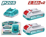 TOTAL ΕΠΑΓΓ. ΣΕΤ 2τεμ ΜΠΑΤ. TFBLI2001 Li-ion 20V / 2Ah + 1τεμ ΦΟΡΤΙΣΤΗΣ TFCLI2001E (TFBCPK2212E)