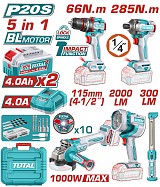 TOTAL ΕΠΑΓΓ. ΣΕΤ 5τεμ ΕΡΓΑΛΕΙΩΝ ΜΠΑΤ. Li-ion 20V / 4Ah / 2 ΜΠΑΤΑΡΙΕΣ (TOSLI250692E)