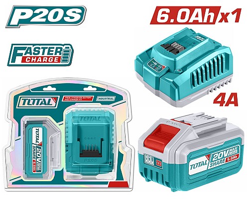 TOTAL ΕΠΑΓΓ. ΣΕΤ 1τεμ ΜΠΑΤ. TFBLI2060 Li-ion 20V/6Ah + 1τεμ ΤΑΧΥΦΟΡΤΙΣΤΗΣ TFCLI20411E (TFBCPK1416E)
