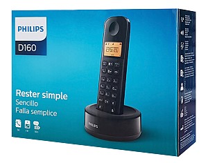 PHILIPS ασύρματο τηλέφωνο D1601B/34, με ελληνικό μενού, μαύρο D1601B-34