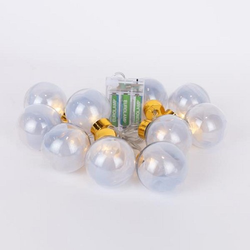 EUROLAMP ΣΕΙΡΑ 10 LED ΔΙΑΚΟΣΜΗΤΙΚEΣ ΜΠΑΛΕΣ ΜΕ ΑΣΗΜΙ ΥΦΑΣΜΑ , ΜΠΑΤΑΡΙΑΣ 3ΧΑΑ, TIMER, ΘΕΡΜΟ ΛΕΥΚΟ LED, ΔΙΑΦΑΝΟ PVC ΚΑΛΩΔΙΟ, ΠΡΟΕΚΤΑΣΗ ΠΑΡΟΧΗΣ 30cm, IP20 600-03056