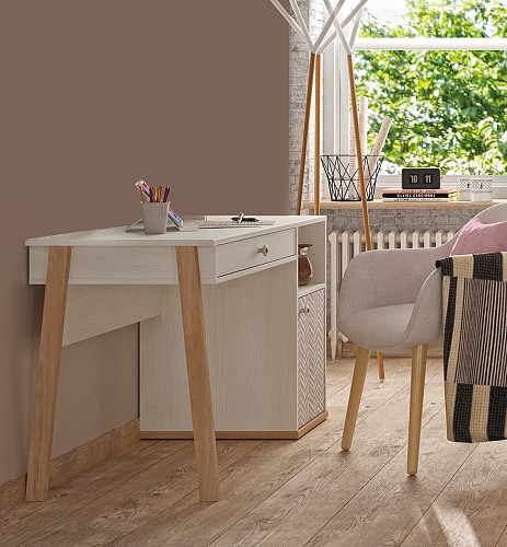 Inside Home Alika Γραφείο με 1 συρτάρι και 1 πόρτα Whitewashed Chestnut/Grey Print 0111.GM52