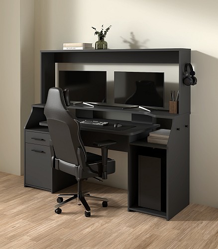 Function Plus Gaming γραφείο με 1 πόρτα και 1 συρτάρι 171x62,2x149,6εκ. Γκρι  0111.TV68