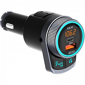 Akai FMT-80BT FM transmitter και φορτιστής με Bluetooth, Fast Charge USB & USB Type-C, LED και Hands Free με noise cancellation