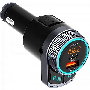 Akai FMT-80BT FM transmitter και φορτιστής με Bluetooth, Fast Charge USB & USB Type-C, LED και Hands Free με noise cancellation