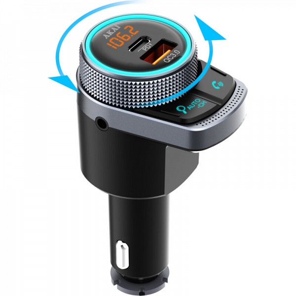 Akai FMT-80BT FM transmitter και φορτιστής με Bluetooth, Fast Charge USB & USB Type-C, LED και Hands Free με noise cancellation