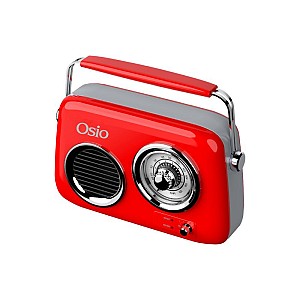 Osio OPR-3040R Κόκκινο Ρετρό φορητό αναλογικό ραδιόφωνο με Bluetooth, AUX, USB, FM και subwoofer - 24W
