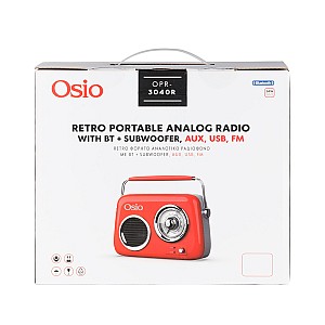Osio OPR-3040R Κόκκινο Ρετρό φορητό αναλογικό ραδιόφωνο με Bluetooth, AUX, USB, FM και subwoofer - 24W