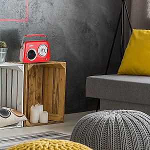 Osio OPR-3040R Κόκκινο Ρετρό φορητό αναλογικό ραδιόφωνο με Bluetooth, AUX, USB, FM και subwoofer - 24W