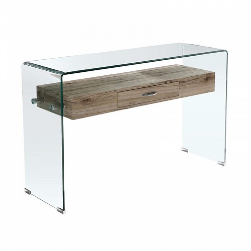 Woodwell GLASSER Wood Κονσόλα Γυαλί Clear 12mm - Ράφι με Συρτάρι Απόχρωση Δρυς Ε-00018058 ΕΜ737