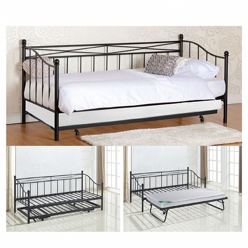 Woodwell MARIN Daybed Κρεβάτι (90x190) + Βοηθητικό Κρεβάτι (85x185) Μέταλλο Βαφή Μαύρο Ε-00018986 Ε8043,1