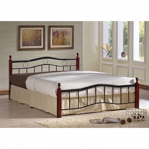 Woodwell VICTOR Κρεβάτι Διπλό για Στρώμα 140x190cm, Μέταλλο Βαφή Μαύρο, Ξύλο Καρυδί Ε-00019045 Ε8037