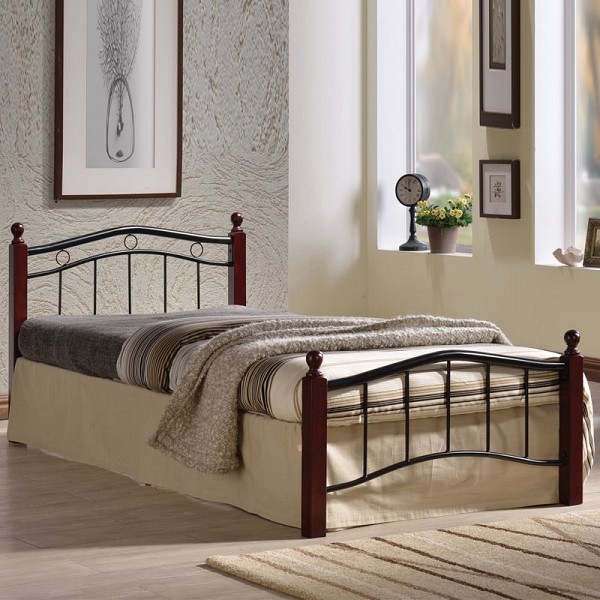 Woodwell VICTOR Κρεβάτι Ημίδιπλο για Στρώμα 110x200cm, Μέταλλο Βαφή Μαύρο, Ξύλο Καρυδί Ε-00013799 Ε8040