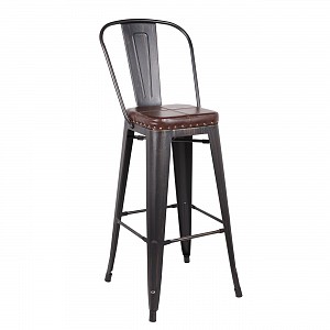 Woodwell RELIX Σκαμπό Bar-Pro με Πλάτη, Μέταλλο Βαφή Antique Black, Pu Σκούρο Καφέ Ε-00018542 Ε5209P,10