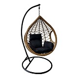 Woodwell MADRID Κρεμαστή Πολυθρόνα, PE Wicker Φυσικό, Μέταλλο Βαφή Μαύρο, Μαξιλάρι Σκούρο Γκρι Ε-00021845 Ε6739,1